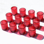 VOHO Red Candle Holders Set of 12, Ribbed Glass Votive Candle Holders Bulk for Holiday/Party Decorations, Tea Lights Candle Holder Wedding Centerpieces for Tables
