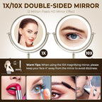 8" Wall Mounted Lighted Makeup Mirror, 3000mAh Rechargeable Double Sided 1X/10X Magnifying Mirror with Hook, 3 Color Lights Touch Dimmable 360° Rotation Vanity Mirror for Bathroom