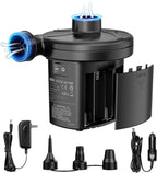 Air Mattress Pump, 3 Ways Powered Portable Electric Air Pump with 3-Nozzle AC 110V, DC 12V, Battery Operated Quick-Fill Inflator Deflator for Inflatable Pool Float Air Bed Boat Swimming Ring