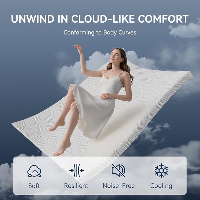 ELEMUSE 4 Inch Gel Memory Foam Mattress Topper Full Size Pressure-Relieving Mattress Topper for Back Pain,Non-Slip Design with Removable & Washable Cover, CertiPUR-US