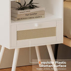SUPERJARE Nightstands with Charging Station, Bedside Table Set of 2 with PE Rattan Drawers, Rattan Side Table with Storage & Solid Wood Feet, End Table for Bedroom, White
