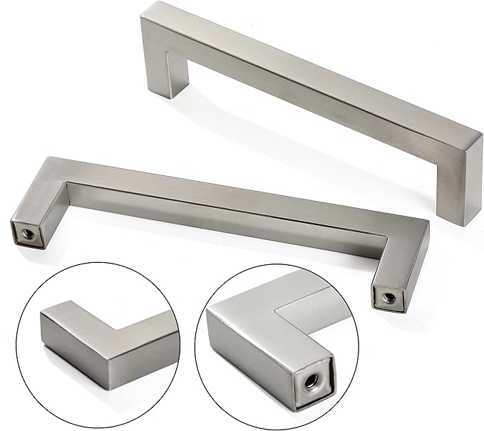 Cabinet Pulls Brushed Nickel Cabinet Handles Square Drawer Pulls, 30 Pack 5 Inch Stainless Steel Kitchen Door Cupboard Cabinet Handles, Cabinet Hardware Drawer Handles, 128mm Hole Centers