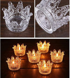 Vixdonos Clear Votive Candle Holders Set of 6 Crown Glass Tealight Candle Holder for Wedding, Party and Home Decor