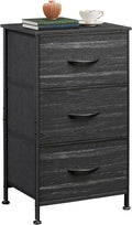 WLIVE Nightstand with 3 Drawers, Fabric Dresser, Organizer Unit, Storage Dresser for Bedroom, Hallway, Entryway, Closets, Steel Frame, Wood Top, Easy Pull Handle, Charcoal Black Wood Grain Print