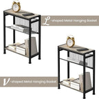 Small Side Table for Small Space, 3-Tier Narrow End Table with Magazine Holder, Slim Nightstand, Skinny Snack Couch Table in Living Room, Bedroom, Study, Kitchen and Balcony (Greige)