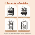 SUPERJARE Nightstand Set of 2, Bed Side Tables with Charging Station, Adjustable Fabric Drawer, Night Stand for Bedroom, 3-Tier Storage End Tables, for Living Room - Charcoal Gray