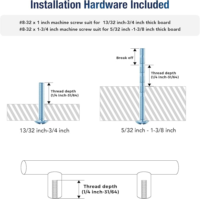 JOY DECOR 10 Pack Cabinet Handles, Black Cabinet Pulls, 6-1/4 in Hole Center Kitchen Hardware, Stainless Steel T Bar Handles for Dresser Drawers