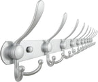 Dseap Coat Rack Wall Mount - 38” Long 10-Tri-Hooks Heavy Duty Coat Hanger Rail Wall Hooks for Hanging Coats Hats Clothing Clothes Purse Mudroom Entryway, Silver