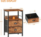 Furologee Night Stand Set of 2, Nightstand with 2 Fabric Drawers, Bed Side Table with Open Shelf, Wooden Top, Hooks, Backboard Design, End Table for Bedroom, Study, Hallway, Brown