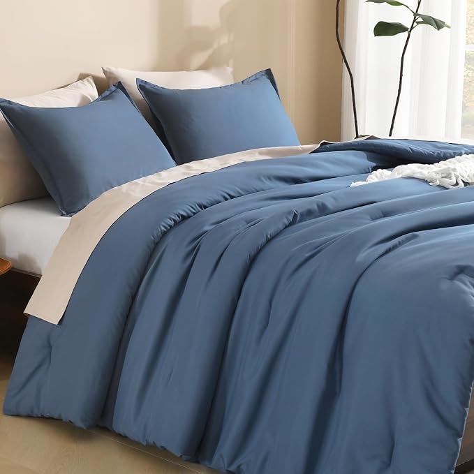 Litanika Haze Blue Comforter Full Size Set, 3 Pieces Lightweight Solid Bedding Comforter Set, All Season Fluffy Bed Set