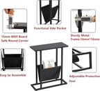 Yusong Small Narrow Side Table for Small Spaces, 17.7" W Slim End Table Nightstand with Storage Holder, Accent Skinny Snack Couch Bedside Table, Black Oak, Complete Iron Pipes