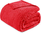 Exclusivo Mezcla Fleece Queen Size Blanket for Bed, 90x90 Inches Soft Cozy Jacquard Flannel Blankets, Lightweight Fuzzy Plush Warm for Winter, Red