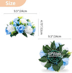 NUPTIO Pcs of 6 Fake Flower Ball Arrangement Bouquet,15 Heads Plastic Roses with Base, Suitable for Our Store's Wedding Centerpiece Flower Rack for Parties Valentine's Day Home Décor (Blue & White)