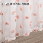 MYSKY HOME 45 Inches Long Pink Curtains for Kitchen Pom Pom White Sheer Curtains for Bedroom Living Room Nursery Girls Room Rod Pocket Boho Small Window Panels of 2 Drapes 37 x 45 inch Length
