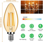 12-Pack Dimmable E12 LED Candelabra Bulbs 40Watt Equivalent, 2200K Amber Warm White, 380Lumens, 4W B11 Amber Chandelier Light Bulbs, LED Filament Clear Glass Candle Lamp for Ceiling Fan Home Decor