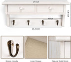 Emfogo Coat Hooks Wall Mounted, Rustic Wood Coat Rack Wall Mount Shelf with Hooks, Farmhouse Wall Coat Rack with Shelf & Coat Hook for Entryway, Mudroom, Bedroom, Kitchen, Bathroom (White)