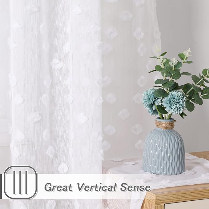 MYSKY HOME Pom Pom White Sheer Curtains for Bedroom Girls Room Curtains 108 Inches Long for Nursery Kids Light Filtering Boho Window Drapes, Rod Pocket, 38" Wide, 2 Panels