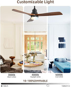 Sofucor 52 Inch Smart Ceiling Fans with Lights and Alexa/Google Assistant/APP/Remote Control-Modern Solid Wood Outdoor Walnut 3 Blades Ceiling Fan for Bedroom Living Room Farmhouse Patio, Brown Black