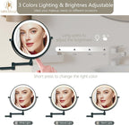 Rechargeable Wall Mounted Lighted Makeup Vanity Mirror 8 Inch Double Sided 1X 10X Magnifying Bathroom Mirror, 3 Color Lighting, Touch Screen Dimming, 360 Rotation Shaving Matte Black