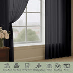 OWENIE Black Sheer Curtains, Sheer Curtains 96 inches Long 2 Panels Set, Rod Pocket Voile Fimly Sheer Drapes for Living Room/Bedroom, 2pcs, Each 59" W x 96" L