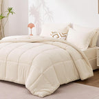 Love's cabin Twin Comforter Set Beige, 5 Pieces Twin Bed in a Bag, All Season Bedding Sets with 1 Comforter, 1 Flat Sheet, 1 Fitted Sheet, 1 Pillowcase and 1 Pillow Sham