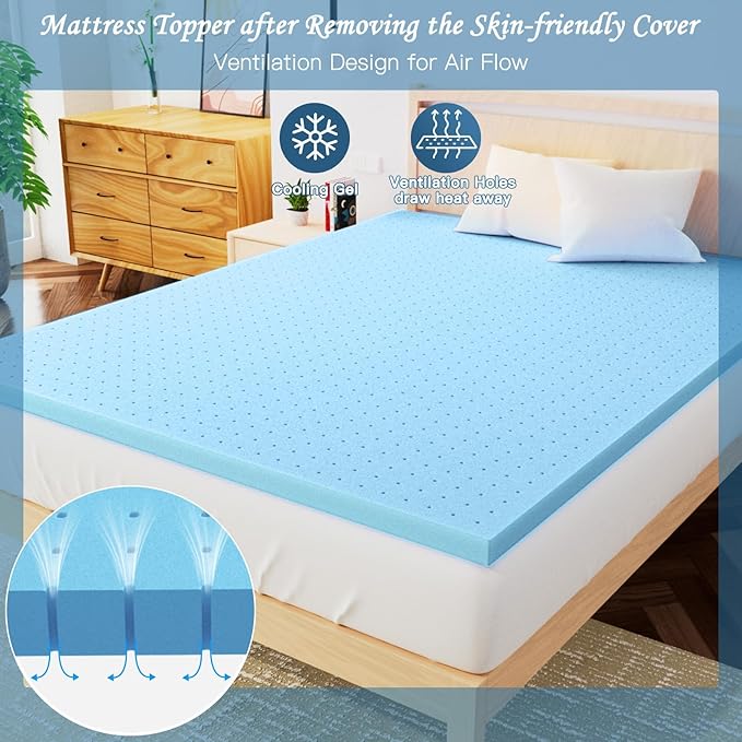 Airensky 4 Inch Memory Foam Mattress Topper, Cooling Gel Infused High Density Full (45"x75") Topper with Removable Skin-Friendly Cover, Bed Topper for Pressure Relief Back Pain, CertiPUR-US Certified