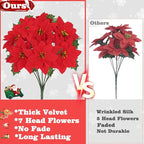 8 Pack Poinsettia Flowers Artificial Christmas Decorations, Red Poinsettia Flowers for Christmas Tree, Velvet Poinsettias Artificial Flowers for Xmas Decor DIY for Home Vase Indoor Outdoor Garden