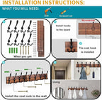 Coat Rack Wall Mount 31.5'' Coat Hanger Wall Mount Burnt Brown Coat Hooks for Wall Rustic Towel Racks for Bathroom Living Room Coat Hat Cloth