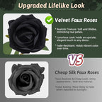 Black Roses Artificial Flowers 10 Pack in Bulk, Black Fake Roses Flowers Realistic Roses for Halloween Gothic Wedding Home Party Decoration Event Gift