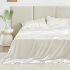 Love's cabin Full Size Satin Sheet Sets - 4 Piece Ivory Silky Sheet Set Full with Deep Pocket, Luxury Silk Feel Bed Sheets Full Bedding Set (1 Flat Sheet,1 Fitted Sheet,2 Pillow Cases)