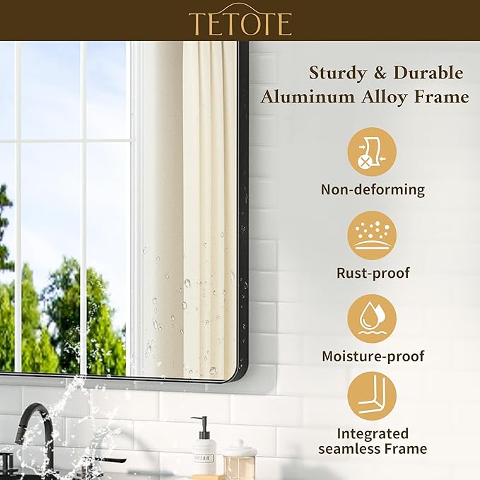 TETOTE Black Mirror 48 x 24 Vanity Mirrors for Wall Decor Matte Black Bathroom Mirrors, Tempered Glass, Modern Farmhouse Wall Mounted Mirror for Decorative(Horizontal/Vertical)