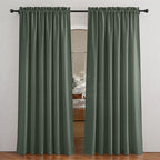 RYB HOME Green Linen Curtains 84 inches Long for Living Room Kids Room, Light Filtering Privacy Protection Home Decor 2 Panels Set for Sliding Glass Door, W 52 x L 84 inches, Hunter Green