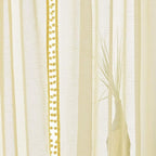 Treatmentex Yellow Sheer Curtains for Living Room 95" Linen Texture Pom Pom Trimmed Voile Drapes for Children's Room 2 Panels