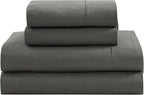 LANE LINEN 100% Organic Cotton Sheets King Size Machine Washable Fully Elasticized Soft & Comfy Mercerized Sustainably Produced All Season Eco Friendly Cotton Sheets sábanas King- Charcoal