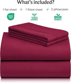 LuxClub 4 PC California King Sheet Set, Breathable Luxury Bed Sheets, Deep Pockets Wrinkle Free Cooling Sheets Machine Washable Hotel Bedding Silky Soft - Burgundy Cal King