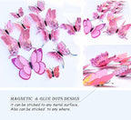 Butterfly Wall Decor 24/48 PCS, 3D Butterflies Stickers for Party Decorations with Magnets(Pink, 24)