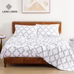 LANE LINEN 100% Organic Cotton Full Sheets Set Fully Elasticized Naturally Temperature Regulating Mercerized Cotton Printed Full Bedding & Pillowcases Set - Trellis