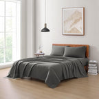 LANE LINEN 100% Organic Cotton Sheets King Size Machine Washable Fully Elasticized Soft & Comfy Mercerized Sustainably Produced All Season Eco Friendly Cotton Sheets sábanas King- Charcoal
