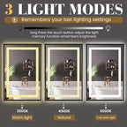 LED Bathroom Mirror,24"x32" Black Frame Led Mirror, Front Light and Backlit, Stepless Dimmable, Anti-Fog, Shatter-Proof, Memory, 3 Colors, Double LED Vanity Mirror