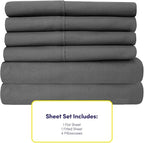 Sweet Home Collection 6 Piece 1500 Supreme Collection Brushed Microfiber Deep Pocket Sheet Set-2 Extra Pillow Cases, Great Value, Rv Short Queen, Gray