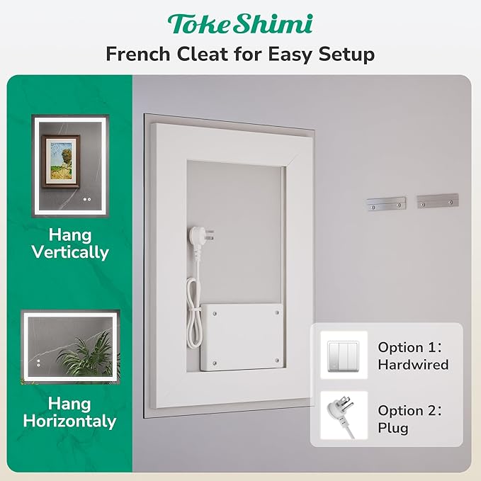TokeShimi 24x30 LED Bathroom Mirror with Lights,Front Lit + Backlit,Anti-Fog LED Mirror for Bathroom,Stepless Dimmable 3-Color Light,Tempered Glass,Memory,UL Listed,Waterproof