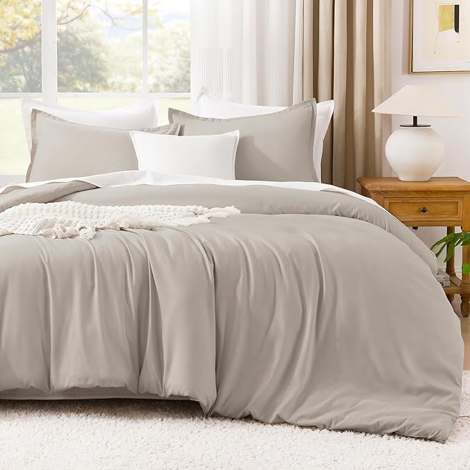 Litanika Comforters Super King Size Linen, 3 Pieces Lightweight Solid Bedding Set & Collections, All Season Fluffy Bed Set (120x120In Comforter & 2 Pillowcases)