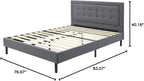 DeCoro Mornington 2.0 Upholstered Platform Bed | Headboard and Metal Frame with Wood Slat Support, Grey, King Size