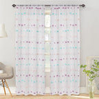 MYSKY HOME Pom Pom Sheer Curtains for Bedroom 72 Inch Length Long Rainbow Curtains for Dining Room Window Nursery Curtains Girls Kids Room 2 Pieces Rod Pocket Boho Farmhouse 52" x 72"