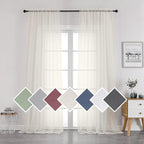 OVZME Sheer Ivory Curtains Light Filtering Window Drapes for Living Room Bedroom and Wedding Party, Voile Nice Vertical Sense Sliding Glass Door, Per Panel 42 by 96 Inch, Set of 2 Pieces