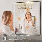 32x32 Inch LED Bathroom Mirror, Black Metal Framed Lighted Mirror for Bathroom, Wall Mouted LED Vanity Mirror with Lights, 3 Colors and Stepless Dimmable, Anti-Fog, Memory