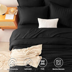 CozyLux Twin XL Comforter Set with Sheets Seersucker Black 5 Pieces Bed in a Bag, Twin Extra Long Luxury Soft Bedding Sets for College Dorm with Down Alternative Comforter, Sheets, Pillowcases & Shams