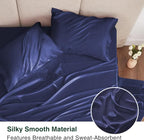 Love's cabin Satin Queen Sheets Set - 4 Piece Navy Blue Silky Bed Sheets with Deep Pocket, Luxury Silk Feel Satin Queen Size Sheet Set (1 Flat Sheet,1 Fitted Sheet,2 Pillow Cases)