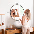 Sweetcrispy Black Round Wall Mirror 24 Inch, Bathroom Mirrors for Over Sink, Circle Mirror for Bathroom, Entryway, Bedroom, Vanity