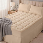 OLANLY Full Quilted Fitted Mattress Pad – Soft Pillow Top Mattress Topper, Down Alternative Fill, Cooling Comfort Breathable Mattress Cover, Machine Washable Deep Pocket Mattress Protector, Beige